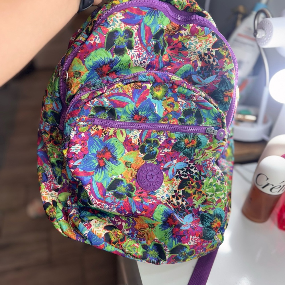 Kipling Purple Backpack with Psychedelic Design